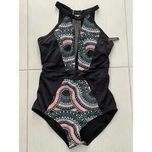 Adore Me Swim One Piece Swimsuit Colorblock Print Mesh Swimwear